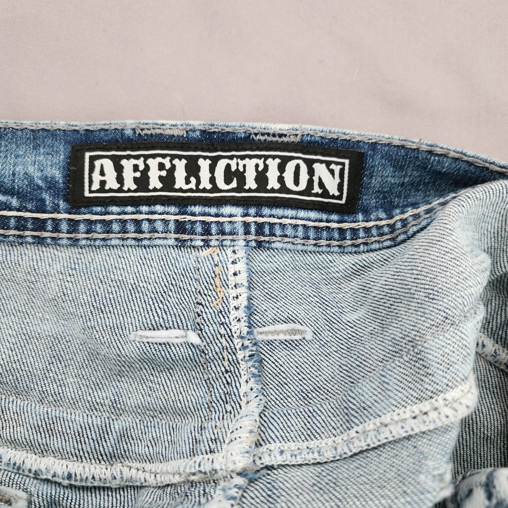 Affliction Blake Relaxed Straight Jeans Mens 36 Blue Acid Wash Embroidered Y2K - Picture 3 of 6